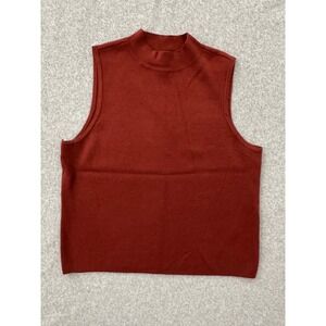Nine West Top Womens Large Oxblood Knit‎ Sleeveless Mock Neck Sweater Transition